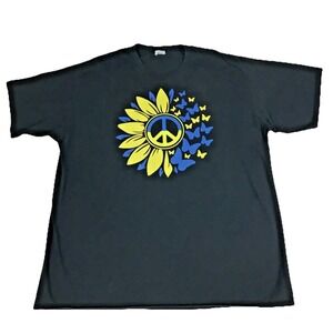 Vintage Peace Sign Flower Butterfly T Shirt Men's 3XL Slim 52" Graphic Tee Black